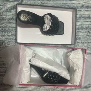 Never worn new in the box Vince Camuto Brinela woven black heels